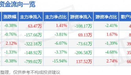 股票行情快报：安居宝（300155）8月13日主力资金净买入63.47万元