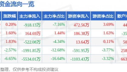 股票行情快报：大西洋（600558）6月25日主力资金净卖出918.13万元