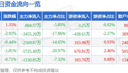 股票行情快报：紫江企业（600210）12月24日主力资金净卖出804.57万元