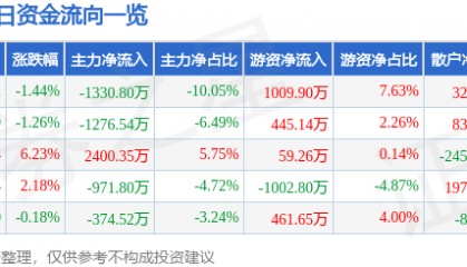 股票行情快报：森远股份（300210）8月21日主力资金净卖出1330.80万元