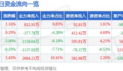股票行情快报：森远股份（300210）9月22日主力资金净买入812.91万元