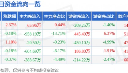 股票行情快报：森远股份（300210）8月5日主力资金净买入65.96万元