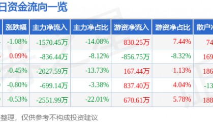 股票行情快报：森远股份（300210）8月12日主力资金净卖出1570.45万元