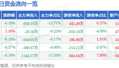 股票行情快报：森远股份（300210）8月4日主力资金净卖出958.19万元