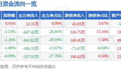 股票行情快报：*ST熊猫（600599）10月10日主力资金净买入12.31万元
