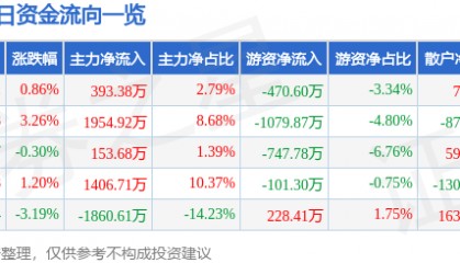 股票行情快报：华纺股份（600448）8月20日主力资金净买入393.38万元