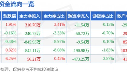 股票行情快报：新北洋（002376）1月20日主力资金净买入310.70万元