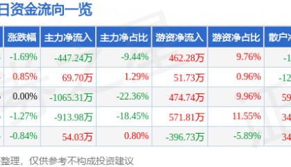 股票行情快报：凤凰光学（600071）3月28日主力资金净卖出447.24万元