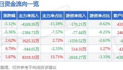 华纺股份（600448）9月22日主力资金净卖出4169.26万元
