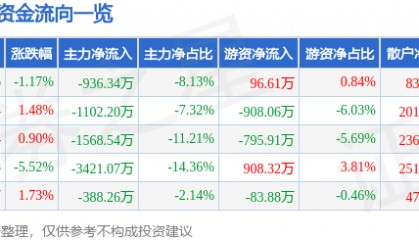 股票行情快报：新北洋（002376）12月30日主力资金净卖出936.34万元