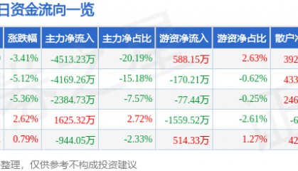 华纺股份（600448）9月23日主力资金净卖出4513.23万元