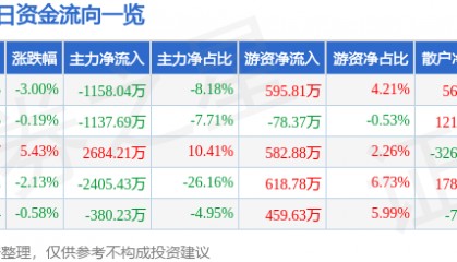 股票行情快报：森远股份（300210）9月18日主力资金净卖出1158.04万元