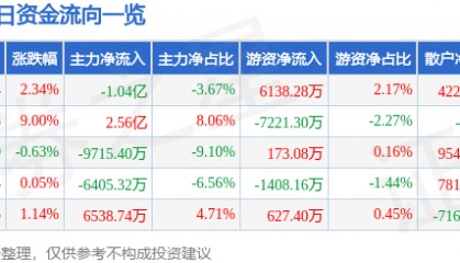 股票行情快报：首都在线（300846）8月25日主力资金净卖出1.04亿元