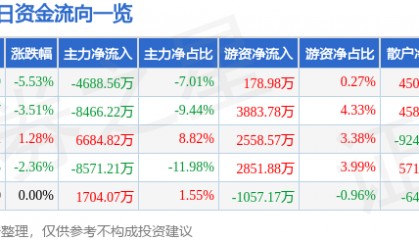 股票行情快报：远光软件（002063）2月28日主力资金净卖出4688.56万元