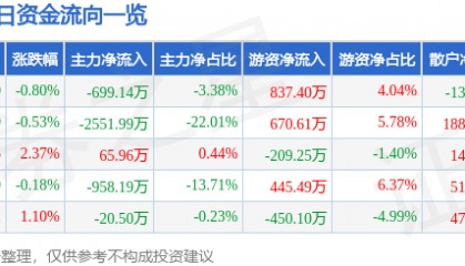 股票行情快报：森远股份（300210）8月7日主力资金净卖出699.14万元
