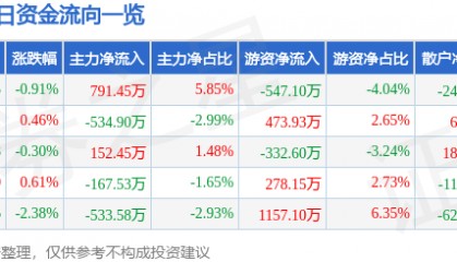 股票行情快报：深圳能源（000027）12月19日主力资金净买入791.45万元