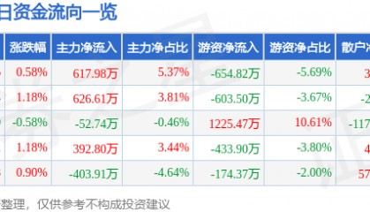 股票行情快报：华纺股份（600448）8月11日主力资金净买入617.98万元